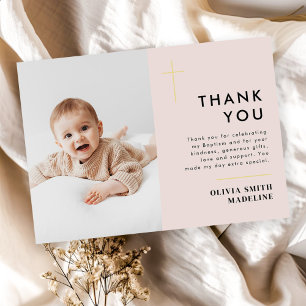 Tarjeta De Agradecimiento Moderno Baptismo de la cruz de oro mínimo