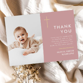 Tarjeta De Agradecimiento Moderno Baptismo de la cruz de oro mínimo