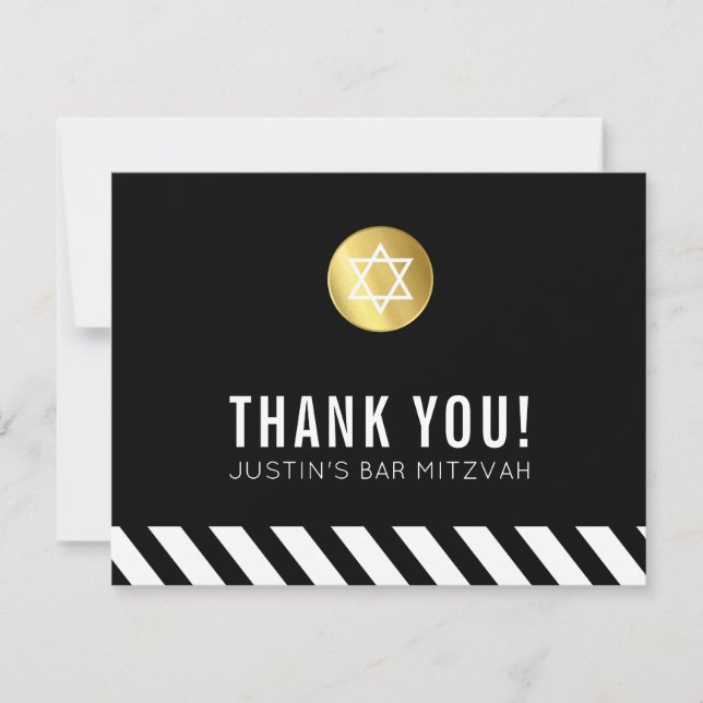 Tarjeta De Agradecimiento MODERNO BAR MITZVAH gracias mancha dorada negro (Anverso)