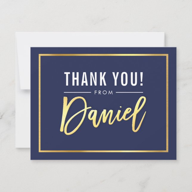 Tarjeta De Agradecimiento MODERNO BAR MITZVAH gracias nombre dorado DANIEL (Anverso)