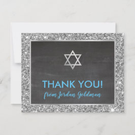 Tarjeta De Agradecimiento MODERNO BAR MITZVAH gracias purpurina gris platead