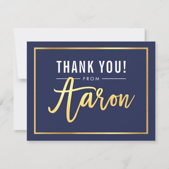 Tarjeta De Agradecimiento MODERNO BAR MITZVAH gracias Relieve metalizado de  (Anverso)