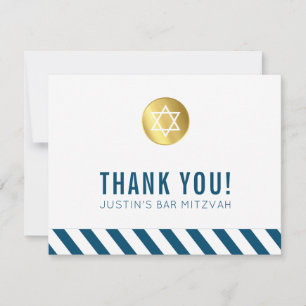 Tarjeta De Agradecimiento MODERNO BAR MITZVAH gracias spot dorado azul blanc