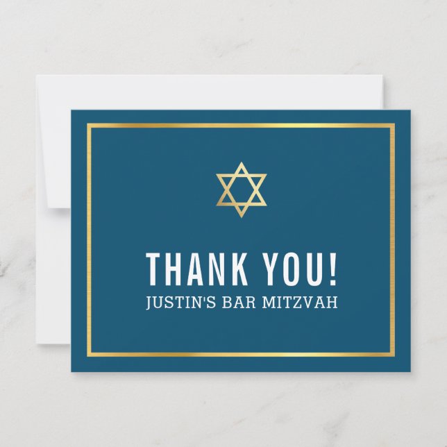 Tarjeta De Agradecimiento MODERNO BAR MITZVAH simple gracias estrella de oro (Anverso)