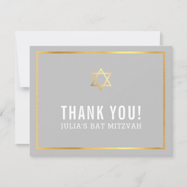 Tarjeta De Agradecimiento MODERNO BAR MITZVAH simple gracias estrella dorada (Anverso)