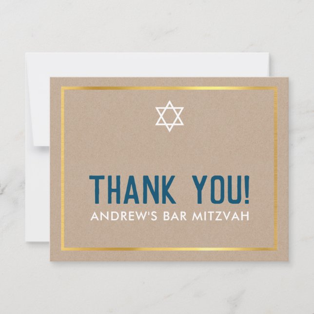 Tarjeta De Agradecimiento MODERNO BAR MITZVAH simple gracias kraft azul (Anverso)