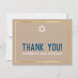 Tarjeta De Agradecimiento MODERNO BAR MITZVAH simple gracias kraft azul