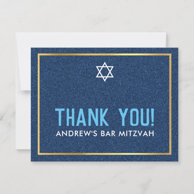 Tarjeta De Agradecimiento MODERNO BAR MITZVAH smart bold gracias denim blue (Anverso)