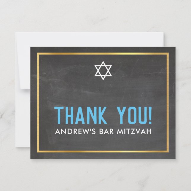 Tarjeta De Agradecimiento MODERNO BAR MITZVAH smart bold gracias gris aqua (Anverso)