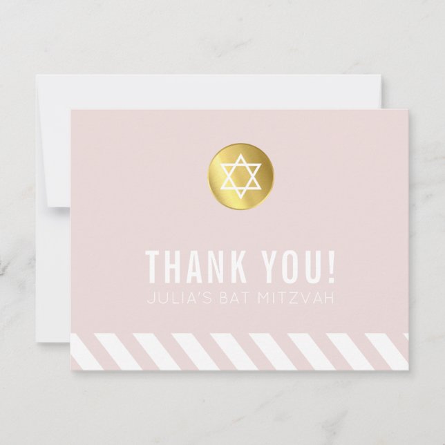 Tarjeta De Agradecimiento MODERNO BAT MITZVAH gracias al punto dorado rosa (Anverso)
