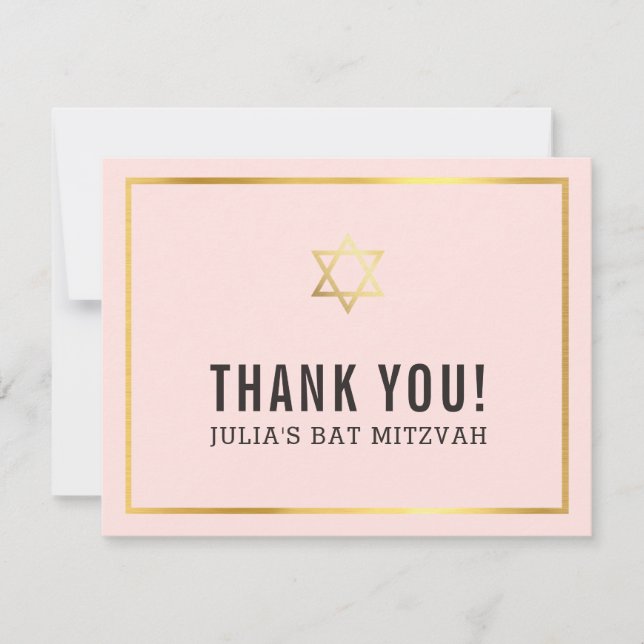 Tarjeta De Agradecimiento MODERNO BAT MITZVAH simple gracias estrella dorada (Anverso)