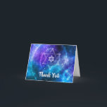 Tarjeta De Agradecimiento Moderno Blue Púrpura Galaxy Bat Bar Mitzvah Doblad<br><div class="desc">Crea tu propia barra de murciélagos genial mitzvah gracias a las cartas en una plantilla DIY única, azul y púrpura. Este diseño del universo presenta arte nebuloso acuarela de Raphaela Wilson en un cielo nocturno oscuro con estrellas. La Estrella Judía de David y la espiral espacial son opcionales, y puedes...</div>