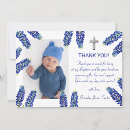 Tarjeta De Agradecimiento Moderno Bluebonnets Dusty Blue Cross Boy Baptism