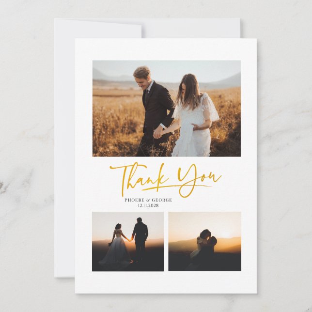 Tarjeta De Agradecimiento Moderno Boda de 4 fotos escrito a mano (Anverso)