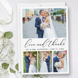 Tarjeta De Agradecimiento Moderno Boda de caligrafía Minimalista 4 Fotos Amo
