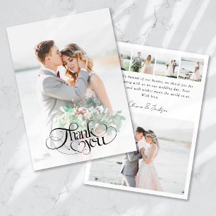 Tarjeta De Agradecimiento Moderno Boda de caligrafía multiimagen