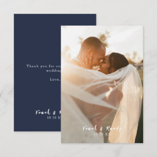 Tarjeta De Agradecimiento Moderno Boda de fotografía azul de la Marina Minim