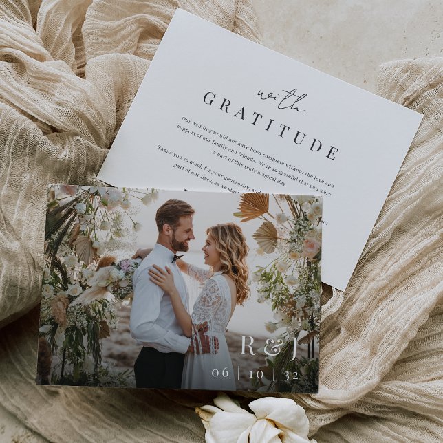 Tarjeta De Agradecimiento Moderno Boda de fotografía "con gratitud" mínimo (Subido por el creador)