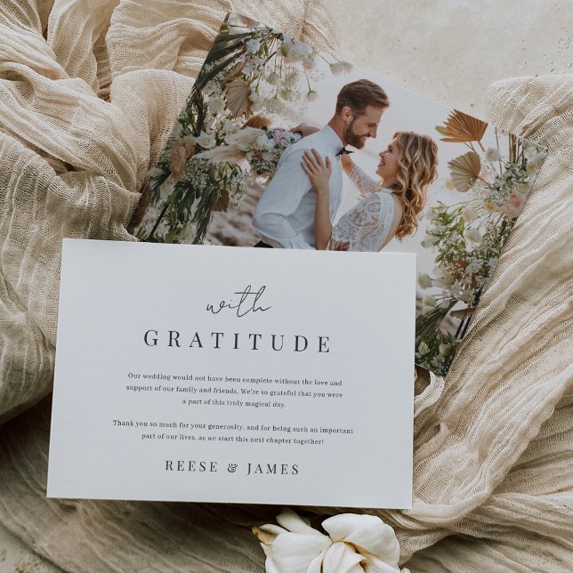 Tarjeta De Agradecimiento Moderno Boda de fotografía "con gratitud" mínimo (Subido por el creador)