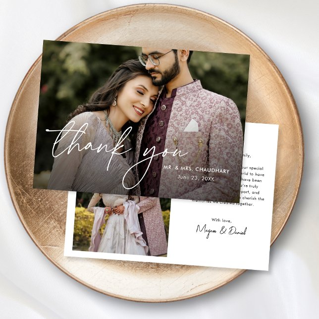 Tarjeta De Agradecimiento Moderno Boda de fotografía con manto elegante y mi (Subido por el creador)