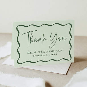 Tarjeta De Agradecimiento Moderno Boda de fotografía de marco ondulado verde