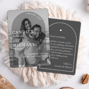 Tarjeta De Agradecimiento Moderno Boda De Fotografía Elegante En Arco Blanco