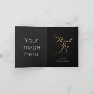 Tarjeta De Agradecimiento Moderno Boda de fotos Black and Gold 3