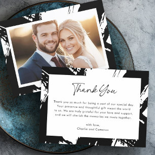 Tarjeta De Agradecimiento Moderno boda de fotos de pinceles negros y desorde