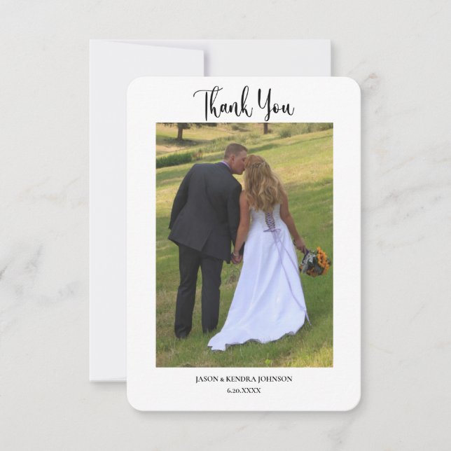 Tarjeta De Agradecimiento Moderno Boda de mensajes simples de dos fotos (Anverso)