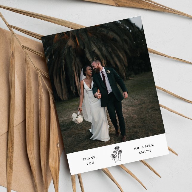 Tarjeta De Agradecimiento Moderno Boda de palmeras tropicales mínimas (Subido por el creador)