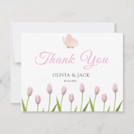 Tarjeta De Agradecimiento Moderno Boda de verano floral y mariposa rosa suav