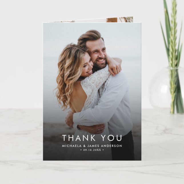 Tarjeta De Agradecimiento Moderno Boda elegante de 7 fotografías (Anverso)