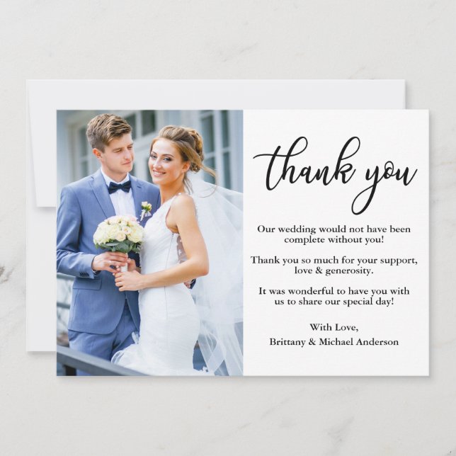 Tarjeta De Agradecimiento Moderno Boda elegante de fotografía caligráfica (Anverso)