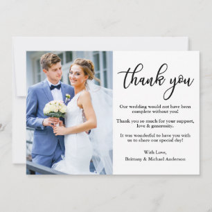 Tarjeta De Agradecimiento Moderno Boda elegante de fotografía caligráfica