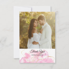 Tarjeta De Agradecimiento Moderno Boda elegante de fotografía rosa y dorada