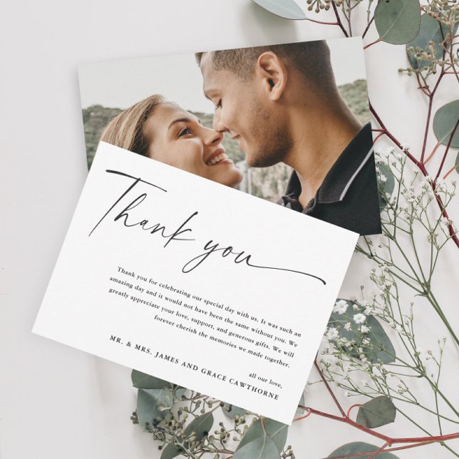 Tarjeta De Agradecimiento Moderno Boda elegante de fotografías en blanco y n (Subido por el creador)