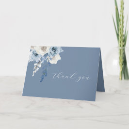Tarjeta De Agradecimiento Moderno Boda floral azul y blanco