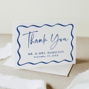 Tarjeta De Agradecimiento Moderno Boda fotográfico de Wavy Blue