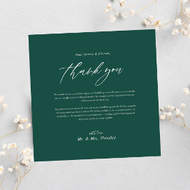Tarjeta De Agradecimiento Moderno Boda minimalista verde esmeralda