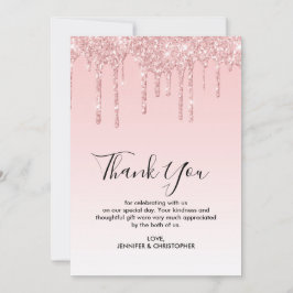 Tarjeta De Agradecimiento Moderno Boda Purpurina Rosa Faux