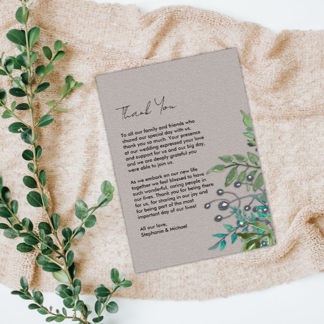Tarjeta De Agradecimiento Moderno Boda Rústico de Verdor (Subido por el creador)