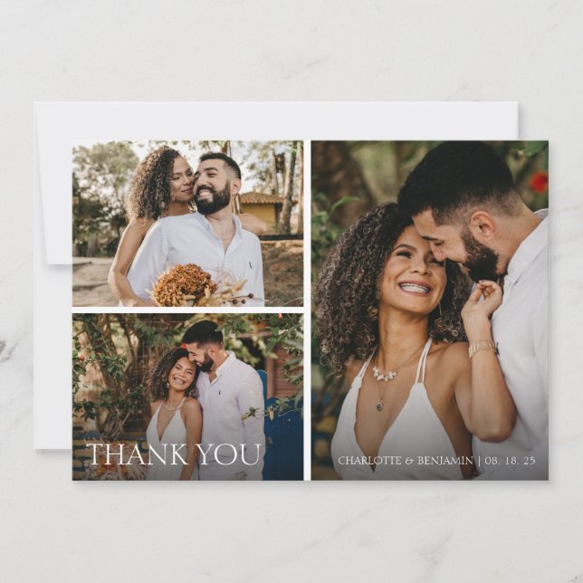 Tarjeta De Agradecimiento Moderno Boda sencillo de escritura fotográfica 3 (Anverso)