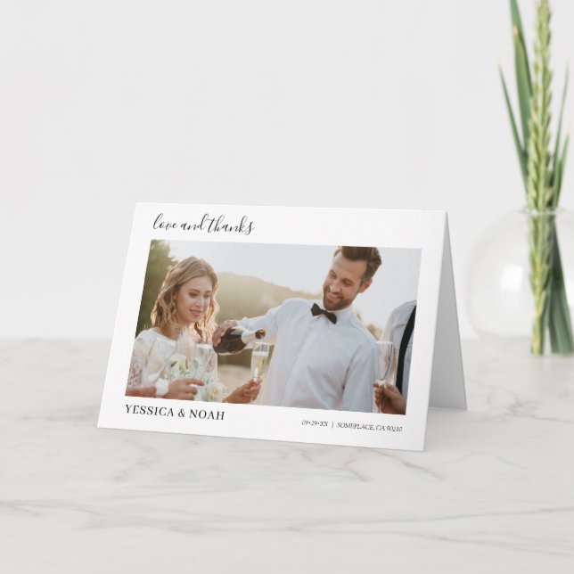 Tarjeta De Agradecimiento moderno boda simple Handwriiten Script 6-Photo (Anverso)