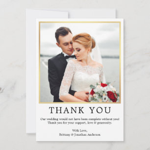 Tarjeta De Agradecimiento Moderno Boda simple Minimalista foto oro