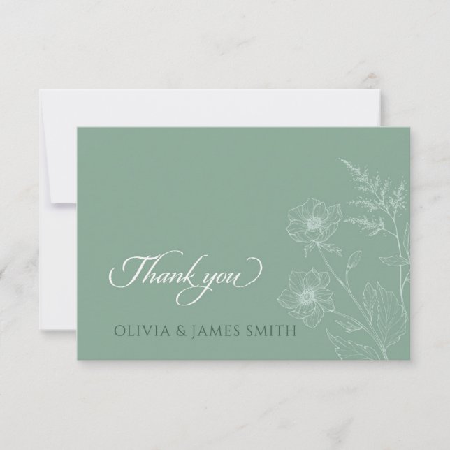 Tarjeta De Agradecimiento Moderno Boda verde de arcilla mínima (Anverso)