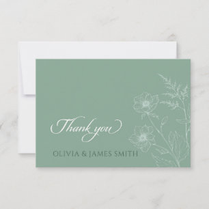 Tarjeta De Agradecimiento Moderno Boda verde de arcilla mínima