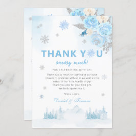 Tarjeta De Agradecimiento Moderno Boho Blue Snowflakes Winter Baby Shower