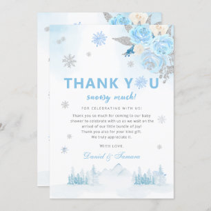 Tarjeta De Agradecimiento Moderno Boho Blue Snowflakes Winter Baby Shower