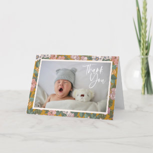 Tarjeta De Agradecimiento Moderno Boho Floral Recién Nacido Foto Baby Shower