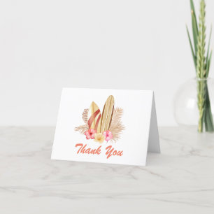 Tarjeta De Agradecimiento Moderno Boho Tropical Flower SurfIng Baby Shower
